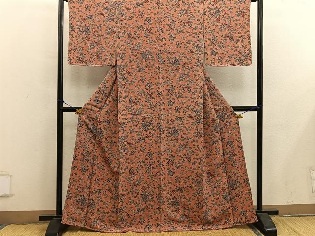平和屋着物■上質な小紋 花鳥文 鬼しぼ縮緬 正絹 逸品 未使用 BAAY0057mz