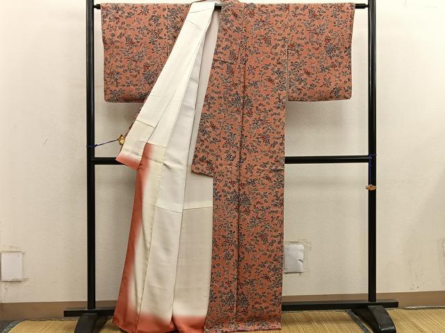 平和屋着物■上質な小紋 花鳥文 鬼しぼ縮緬 正絹 逸品 未使用 BAAY0057mz