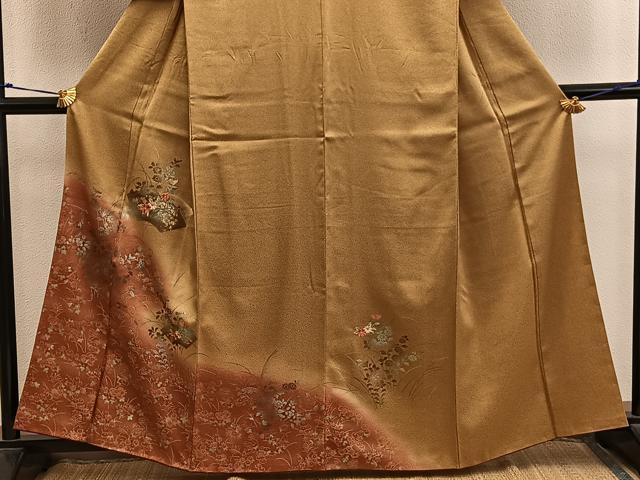 平和屋着物■訪問着 刺繍 地紙重ね菊花文 暈し染め 金彩 正絹 逸品 BAAY0059mz