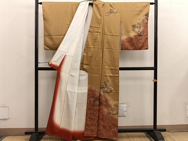 平和屋着物■訪問着 刺繍 地紙重ね菊花文 暈し染め 金彩 正絹 逸品 BAAY0059mz