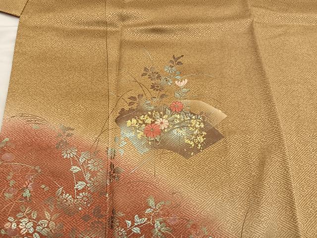 平和屋着物■訪問着 刺繍 地紙重ね菊花文 暈し染め 金彩 正絹 逸品 BAAY0059mz