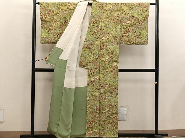 平和屋着物■上質な小紋 舟 雲重ね流水花文 鬼しぼ縮緬 正絹 逸品 未使用 BAAY0060mz