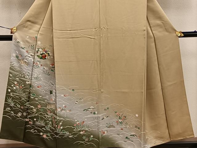 平和屋着物■訪問着 刺繍 雲重ね菊花文 暈し染め 金彩 正絹 逸品 BAAY0076mz