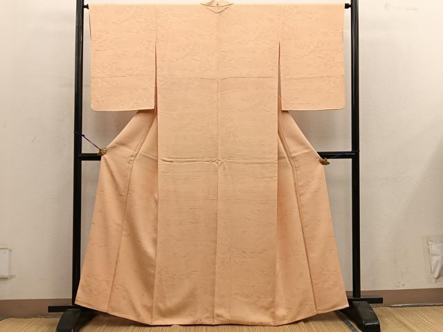 平和屋着物■上質な色無地 エ霞地紋 杏色 正絹 逸品 BAAY0077mz