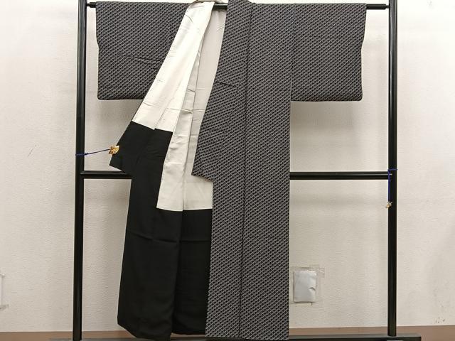平和屋着物■江戸小紋 幾何学文様 黒地 正絹 逸品 BAAY0086mz