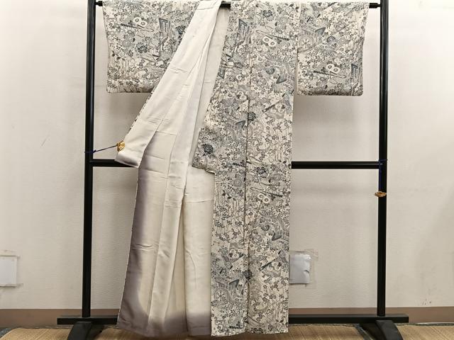 平和屋着物■上質な小紋 御所車菊花文 正絹 逸品 BAAY0089mz