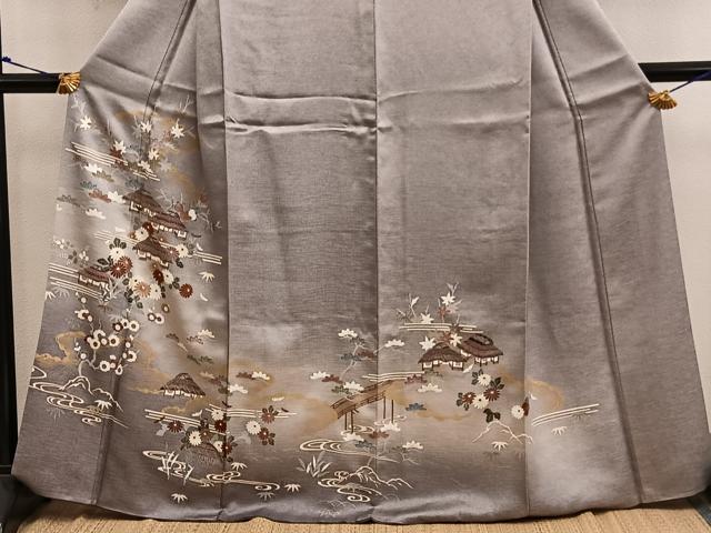 平和屋着物●訪問着 風景花文 金彩 正絹 逸品 BAAY0094mz