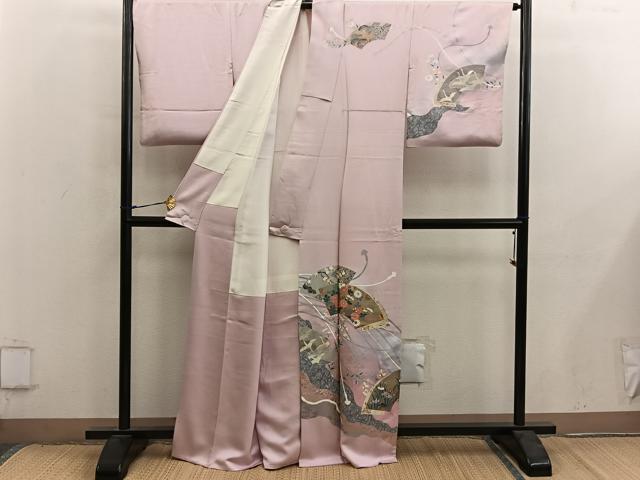 平和屋着物■訪問着 作家物 地紙重ね飛鶴花文 暈し染め 金銀彩 正絹 逸品 BAAY0109mz