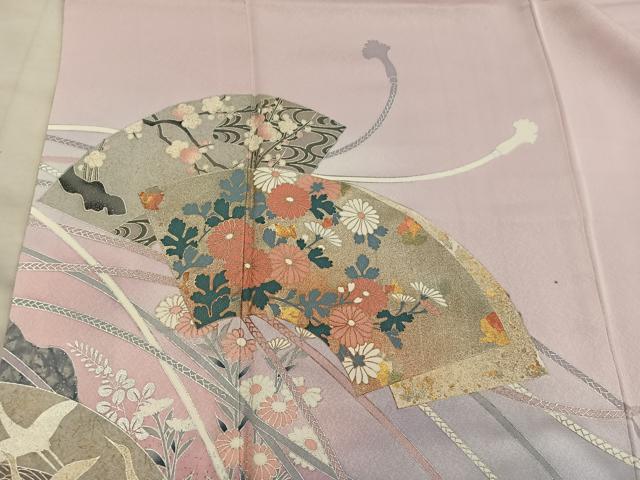 平和屋着物■訪問着 作家物 地紙重ね飛鶴花文 暈し染め 金銀彩 正絹 逸品 BAAY0109mz