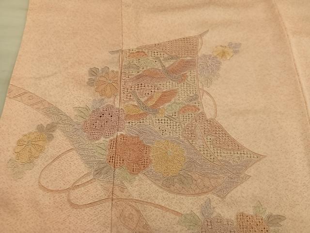 平和屋着物■訪問着 総刺繍 スワトウ刺繍 飛鶴花文 正絹 逸品 BAAY0117mz