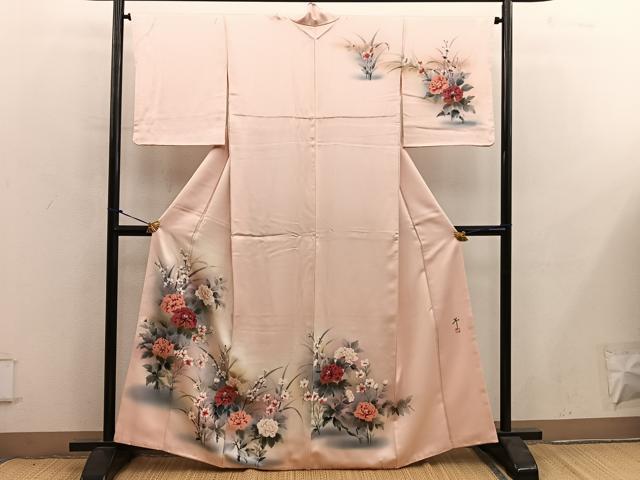 平和屋着物■訪問着 作家物 手描き 牡丹花文 暈し染め 正絹 逸品 BAAY0121mz