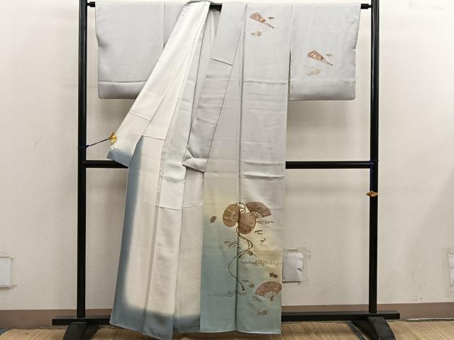 平和屋着物■訪問着 扇面檜扇花文 暈し染め 金彩 正絹 逸品 BAAY0122mz