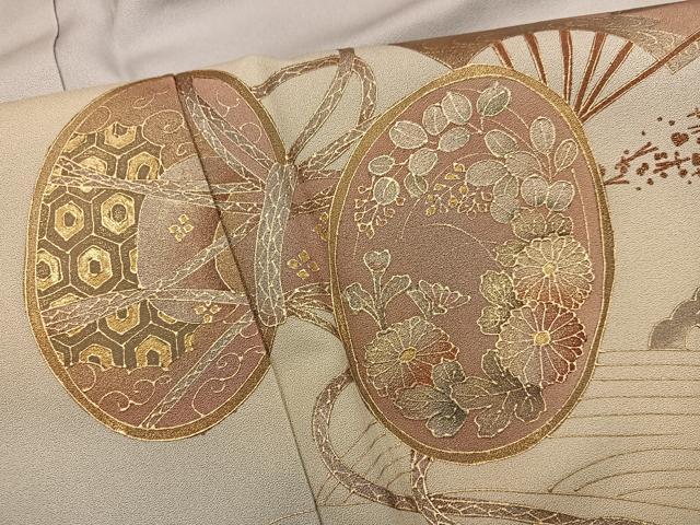 平和屋着物■訪問着 扇面檜扇花文 暈し染め 金彩 正絹 逸品 BAAY0122mz