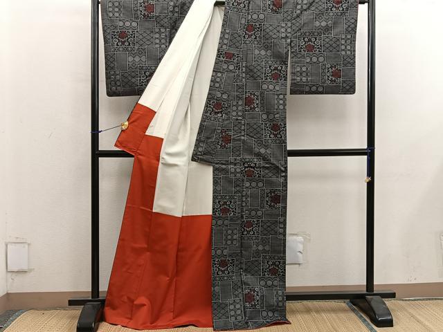 平和屋着物■本場大島紬 7マルキ 草花文 正絹 逸品 BAAY0125mz