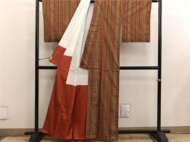 平和屋着物■上質な紬 草花間道 正絹 逸品 BAAY0139mz