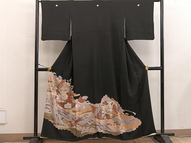 平和屋着物■豪華黒留袖 花車文 金彩 正絹 逸品 BAAY0141mz