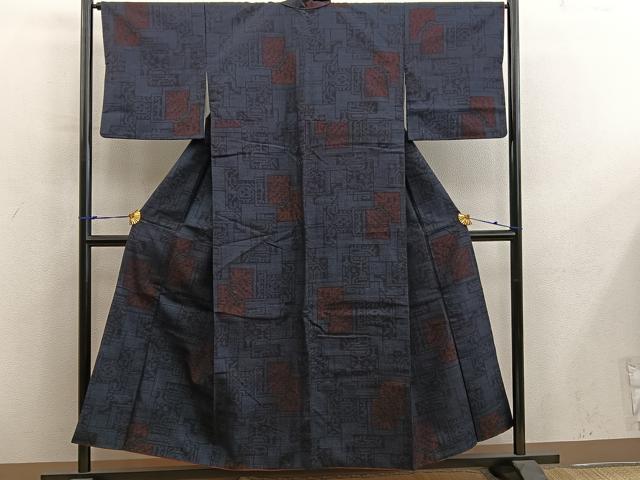 平和屋着物■結城紬 80亀甲 幾何学文様 正絹 逸品 BAAY0145mz