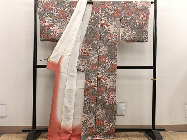 平和屋着物■上質な小紋 風景花文 鬼しぼ縮緬 正絹 逸品 BAAY0153mz