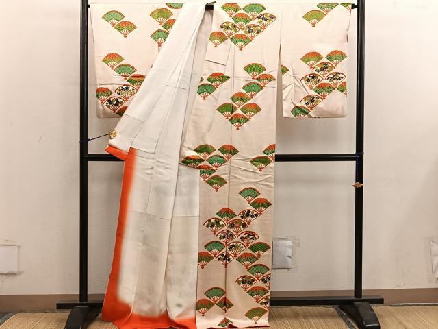 平和屋着物■訪問着 駒刺繍 扇面菊花文 金彩 正絹 逸品 BAAY0169mz