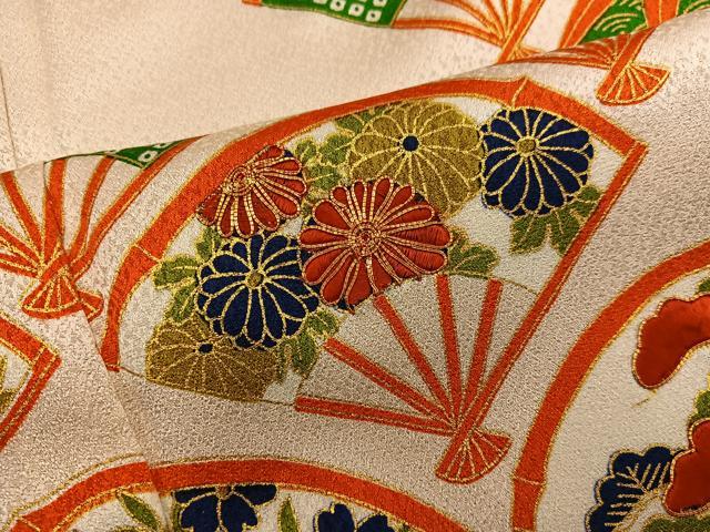 平和屋着物■訪問着 駒刺繍 扇面菊花文 金彩 正絹 逸品 BAAY0169mz