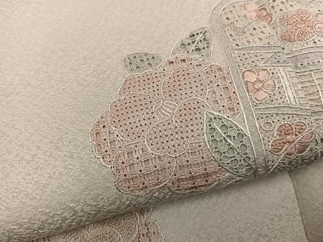 平和屋着物●訪問着 総刺繍 スワトウ刺繍 御所車花文 正絹 逸品 BAAY0182mz