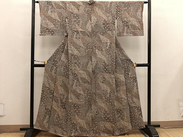 平和屋着物■二代目更甚 江戸更紗 小紋 更紗花文 鬼しぼ縮緬 正絹 逸品 BAAY0184mz