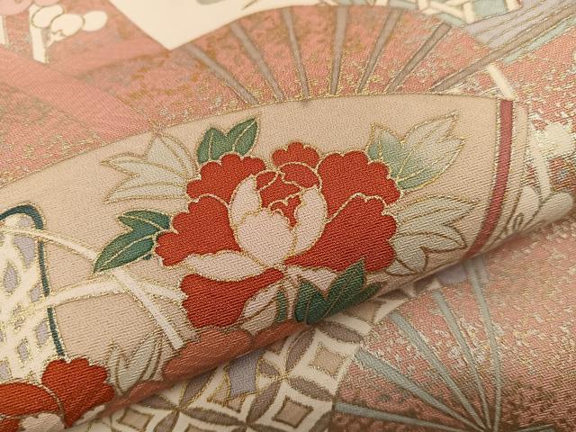 平和屋着物●訪問着 扇面御所車花文 暈し染め 金彩 正絹 逸品 BAAY0193mz