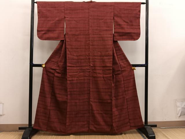 平和屋着物■上質な紬 横段文 正絹 逸品 BAAY0202mz