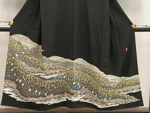平和屋着物■豪華黒留袖 作家物 花鳥文 金彩 正絹 逸品 BAAY0217mz