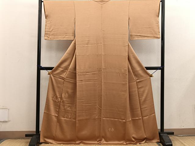 平和屋着物■豪華色留袖 刺繍 草花地紋 黄枯茶色 正絹 逸品 BAAY0218mz