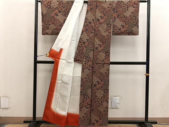 平和屋着物■上質な小紋 紬地 菊花文 正絹 逸品 BAAY0220mz