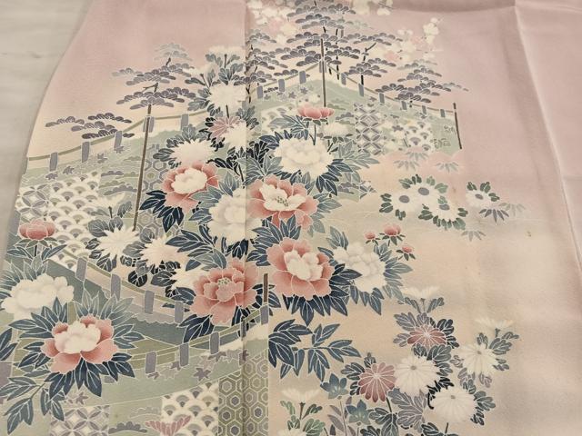 平和屋着物■訪問着 友禅 牡丹花文 暈し染め 正絹 逸品 BAAY0239mz