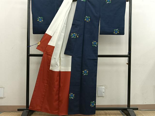 平和屋着物■上質な紬 草花文 正絹 逸品 BAAY0244mz