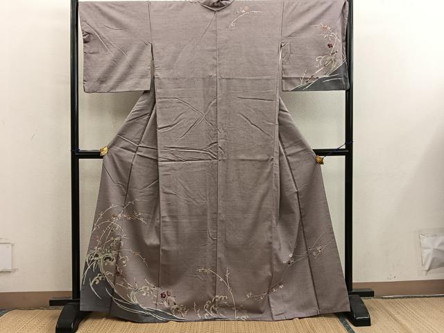 平和屋着物●訪問着 紬地 立波枝梅文 金彩 正絹 逸品 BAAY0246mz