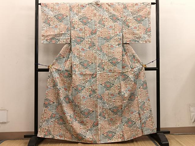 平和屋着物●結城紬 草花文 反端付き 正絹 逸品 BAAY0252mz