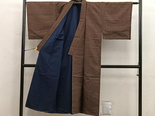 平和屋着物■男性 紬 アンサンブル 格子柄 正絹 逸品 未使用 BAAY0262mz