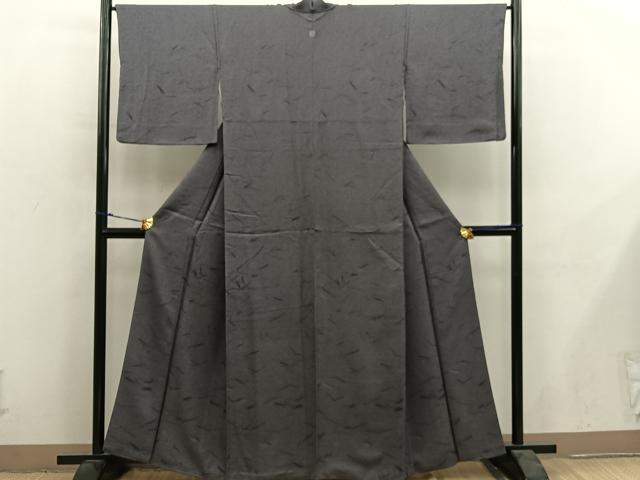 平和屋着物●上質な色無地 幾何学地紋 海松茶色 正絹 逸品 BAAY0282mz