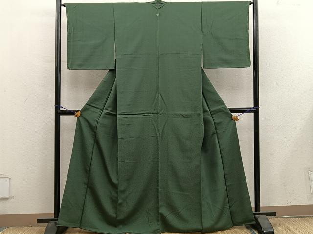 平和屋着物●上質な色無地 花唐草地紋 老竹色 正絹 逸品 BAAY0283mz
