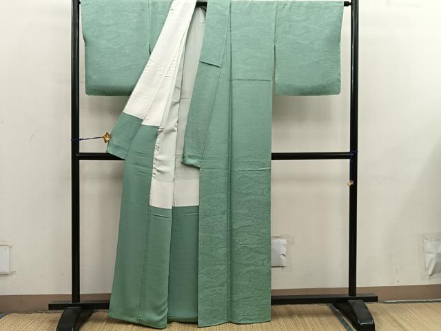平和屋着物●上質な色無地 流水花地紋 若苗色 正絹 逸品 BAAY0290mz