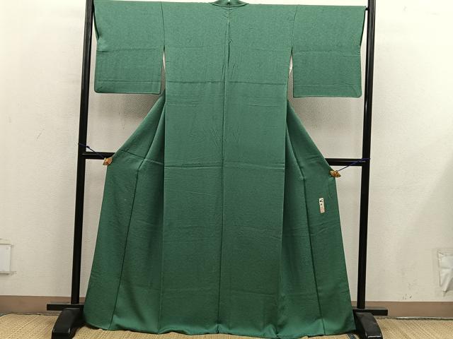 平和屋着物■上質な色無地 作家物 草花地紋 老竹色 三越扱い 正絹 逸品 BAAY0307mz