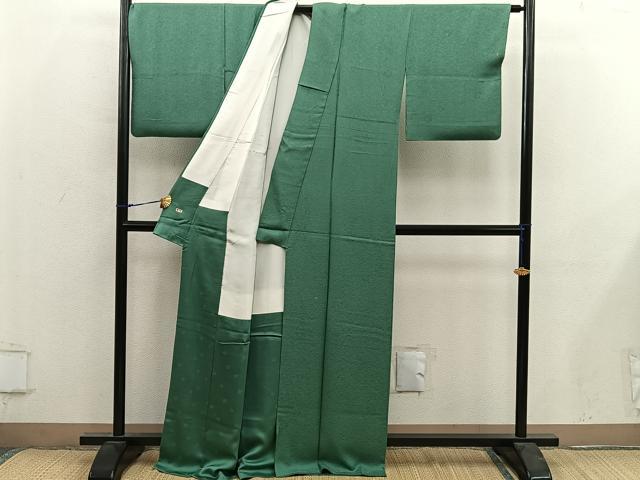 平和屋着物■上質な色無地 作家物 草花地紋 老竹色 三越扱い 正絹 逸品 BAAY0307mz