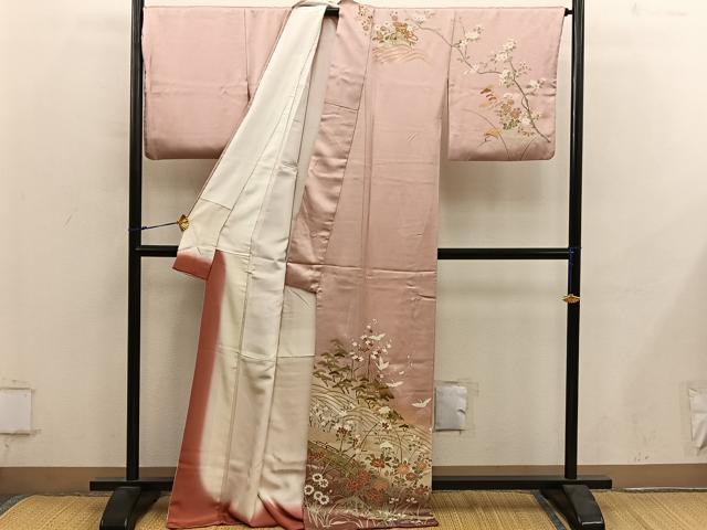 平和屋着物●訪問着 飛鶴枝梅花文 金彩 正絹 逸品 BAAY0308mz