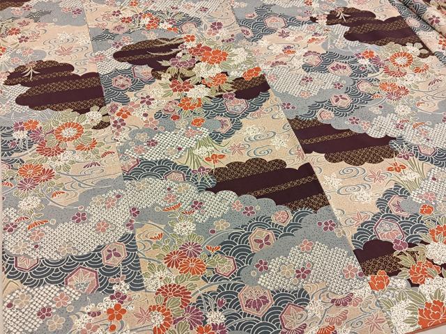 平和屋着物■上質な小紋 亀甲舞蝶花文 正絹 逸品 BAAY0309mz