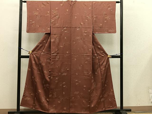 平和屋着物■上質な小紋 松皮菱扇面花文 金彩 正絹 逸品 BAAY0312mz