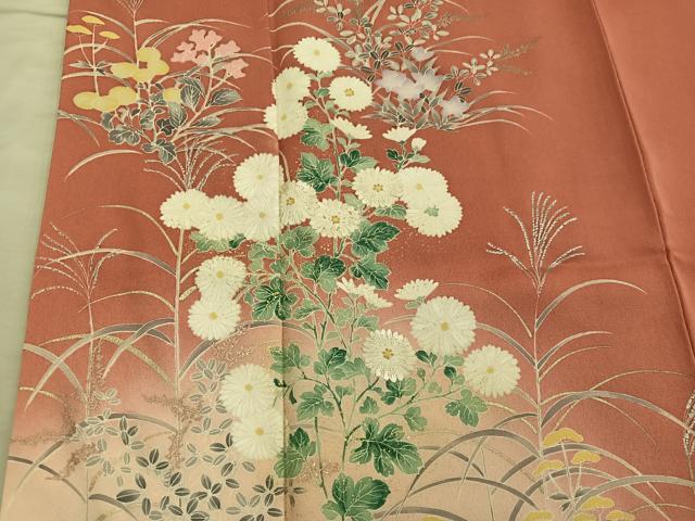 平和屋着物■訪問着 刺繍 菊花文 暈し染め 金彩 正絹 逸品 BAAY0318mz