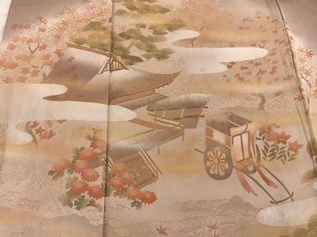 平和屋着物■訪問着 刺繍 風景花文 暈し染め 金糸 正絹 逸品 BAAY0329mz