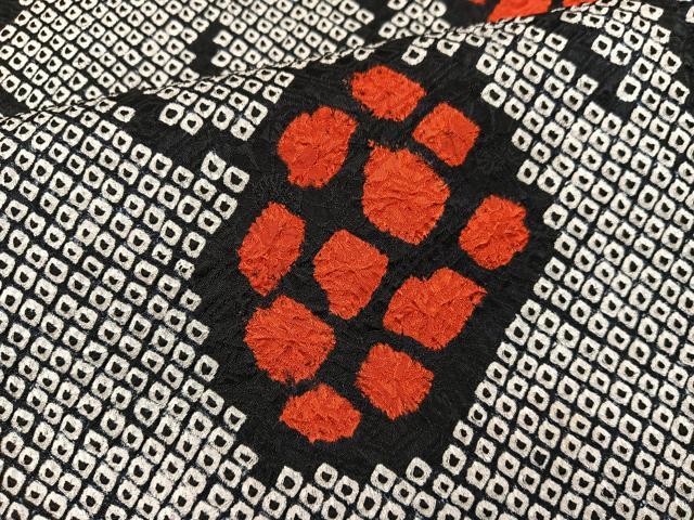 平和屋着物●上質な小紋 総絞り 幾何学文様 黒地 正絹 逸品 BAAY0340mz