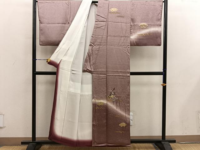 平和屋着物■訪問着 刺繍 地紙重ね枝梅文 暈し染め 金彩 正絹 逸品 BAAY0348mz
