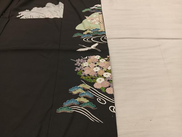 平和屋着物■豪華黒留袖 友禅 作家物 飛鶴風景文 仮絵羽 正絹 逸品 未使用 BAAY0351mz