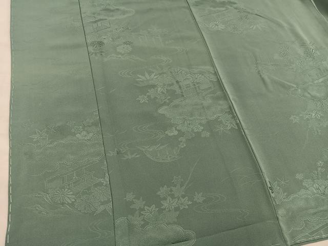 平和屋着物■上質な色無地 風景花地紋 麹塵色 正絹 逸品 未使用 BAAY0355mz